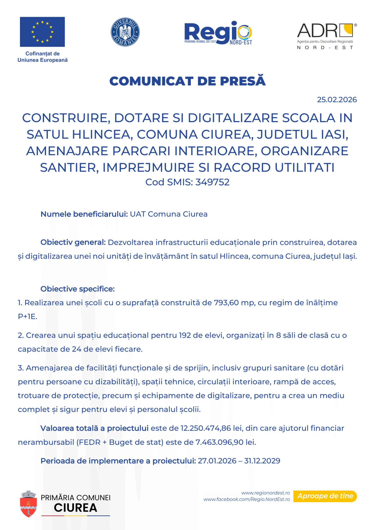 Comunicat de presa Ciurea SCOALA-1
