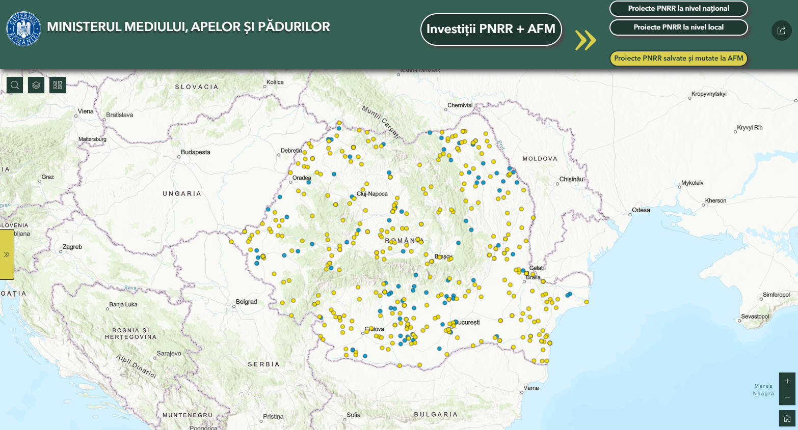 MMAP a lansat Harta Interactivă a Investițiilor de Mediu prin PNRR și AFM