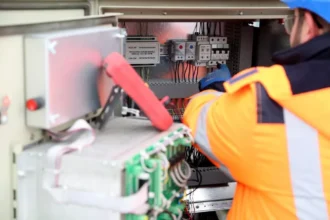un-electrician-lucreaza-la-un-tablou-electric-exterior