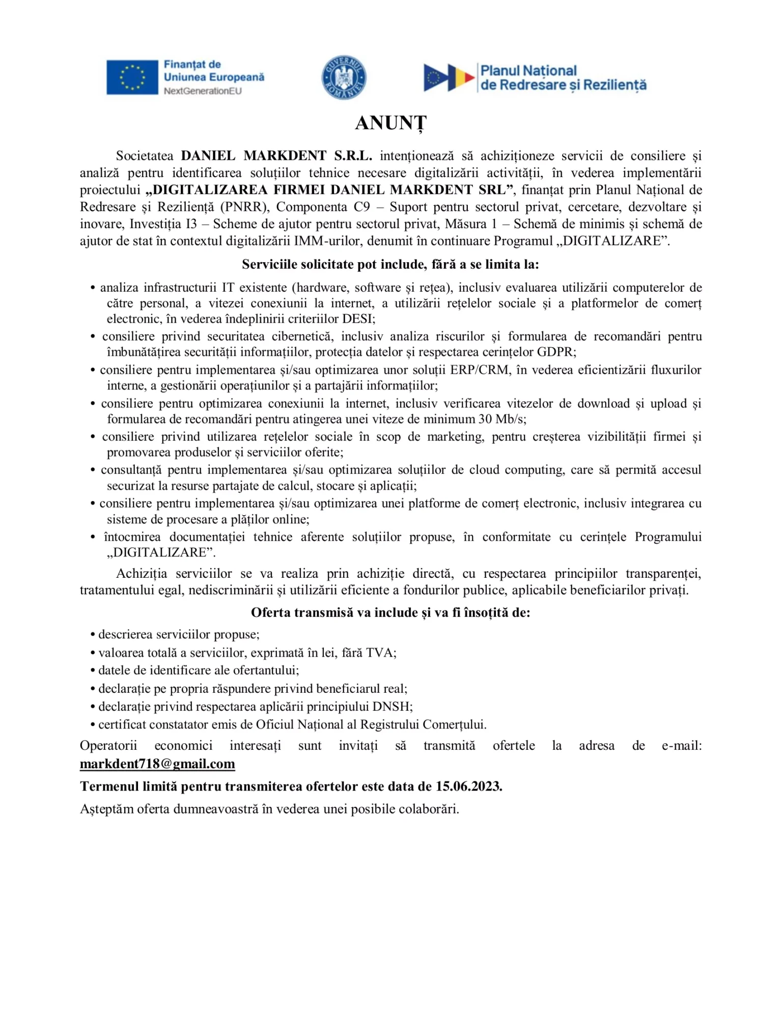 anunt-achizitie-daniel-markdent-srl