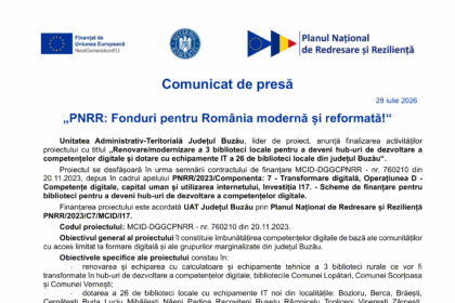 CJ Buzau - „Renovarea modernizarea 3 biblioteci. “ - comunicat finalizare proiect-1