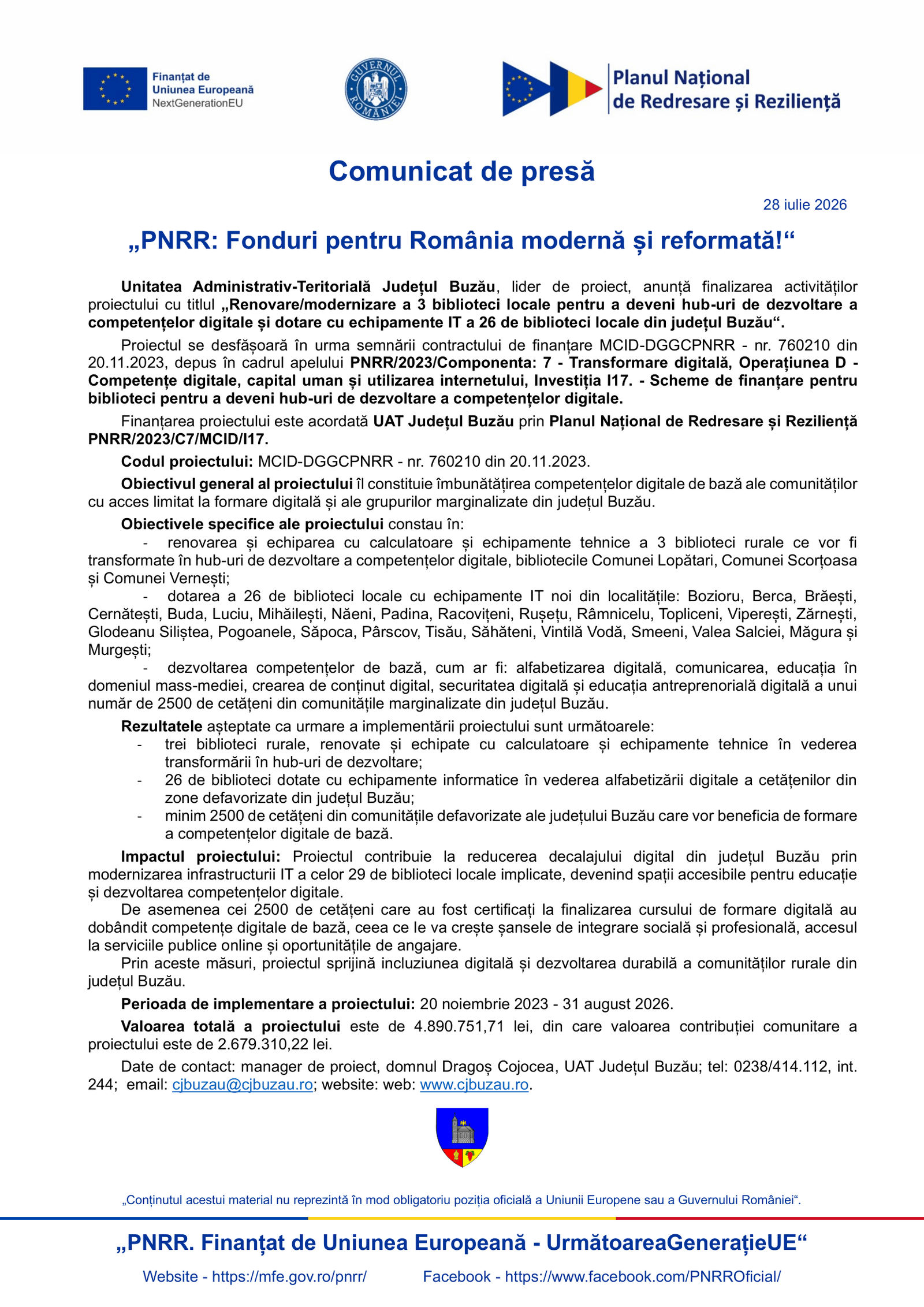 „PNRR: Fonduri pentru România modernă și reformată!”