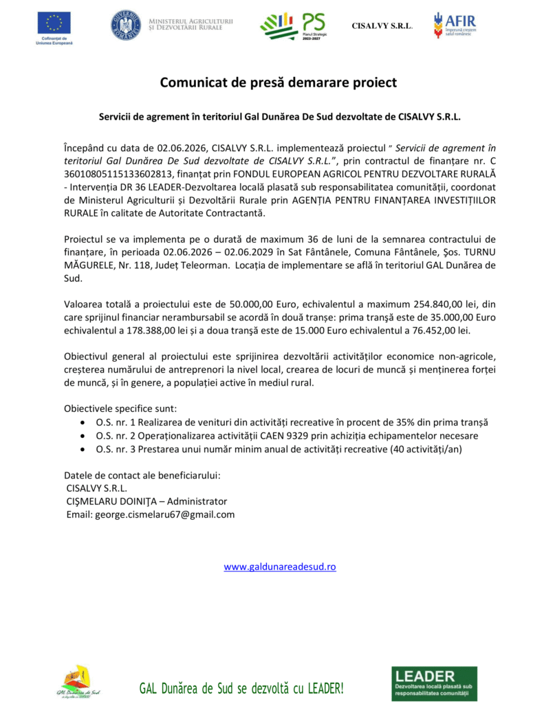 Comunicat de presa demarare proiect_CISALVY S.R-1Comunicat de presa demarare proiect_CISALVY S.R-1