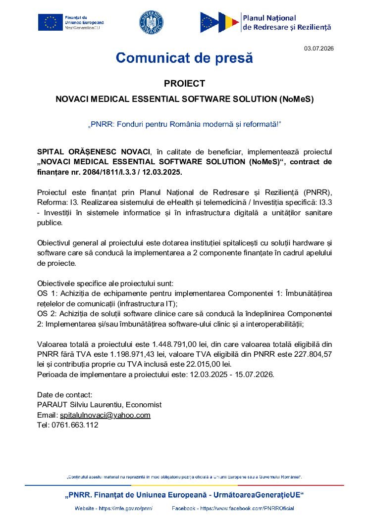 PROIECT NOVACI MEDICAL ESSENTIAL SOFTWARE SOLUTION (NoMeS)