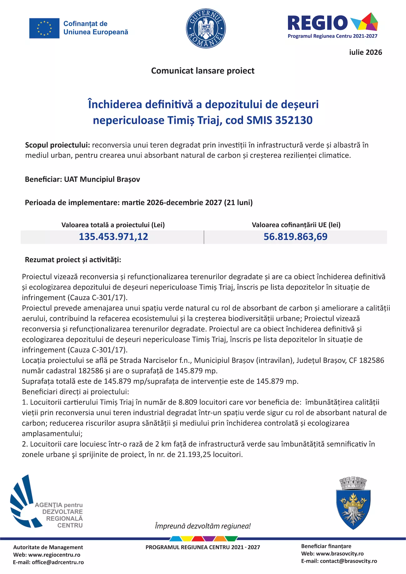 Închiderea definitivă a depozitului de deșeuri nepericuloase Timiș Triaj, cod SMIS 352130