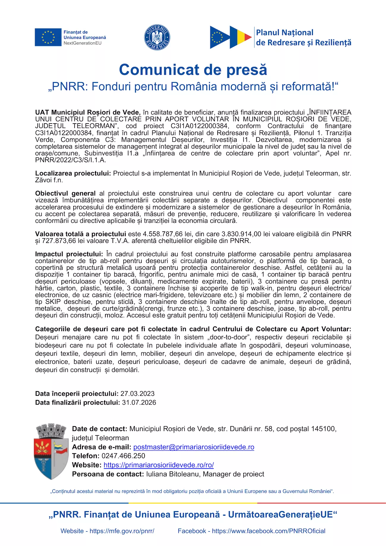 comunicat-de-presa-finalizare-UAT Municipiul Roșiori de Vede