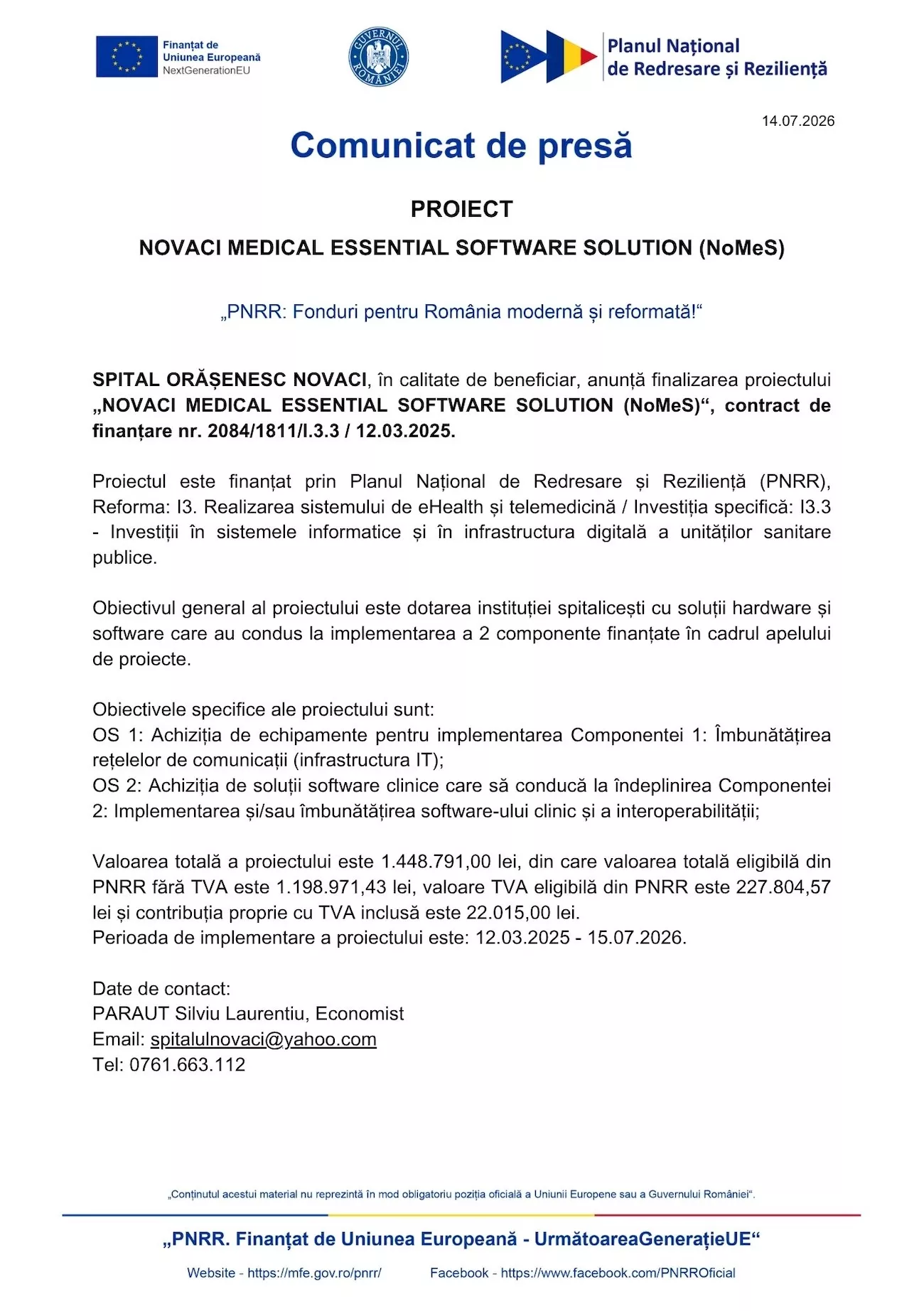 comunicat-finalizare-spital-orasenesc-novaci