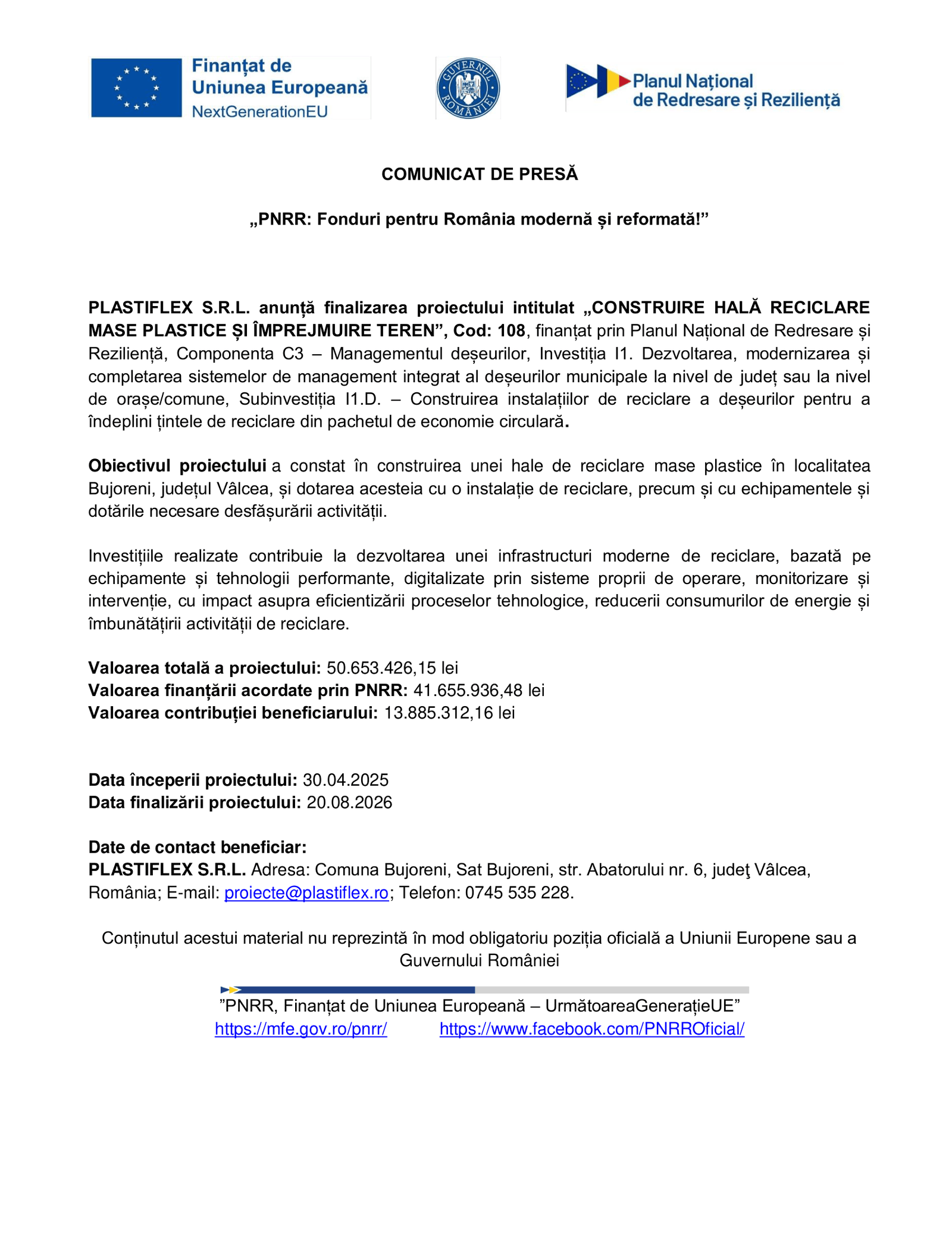 „PNRR: Fonduri pentru România modernă și reformată!”
