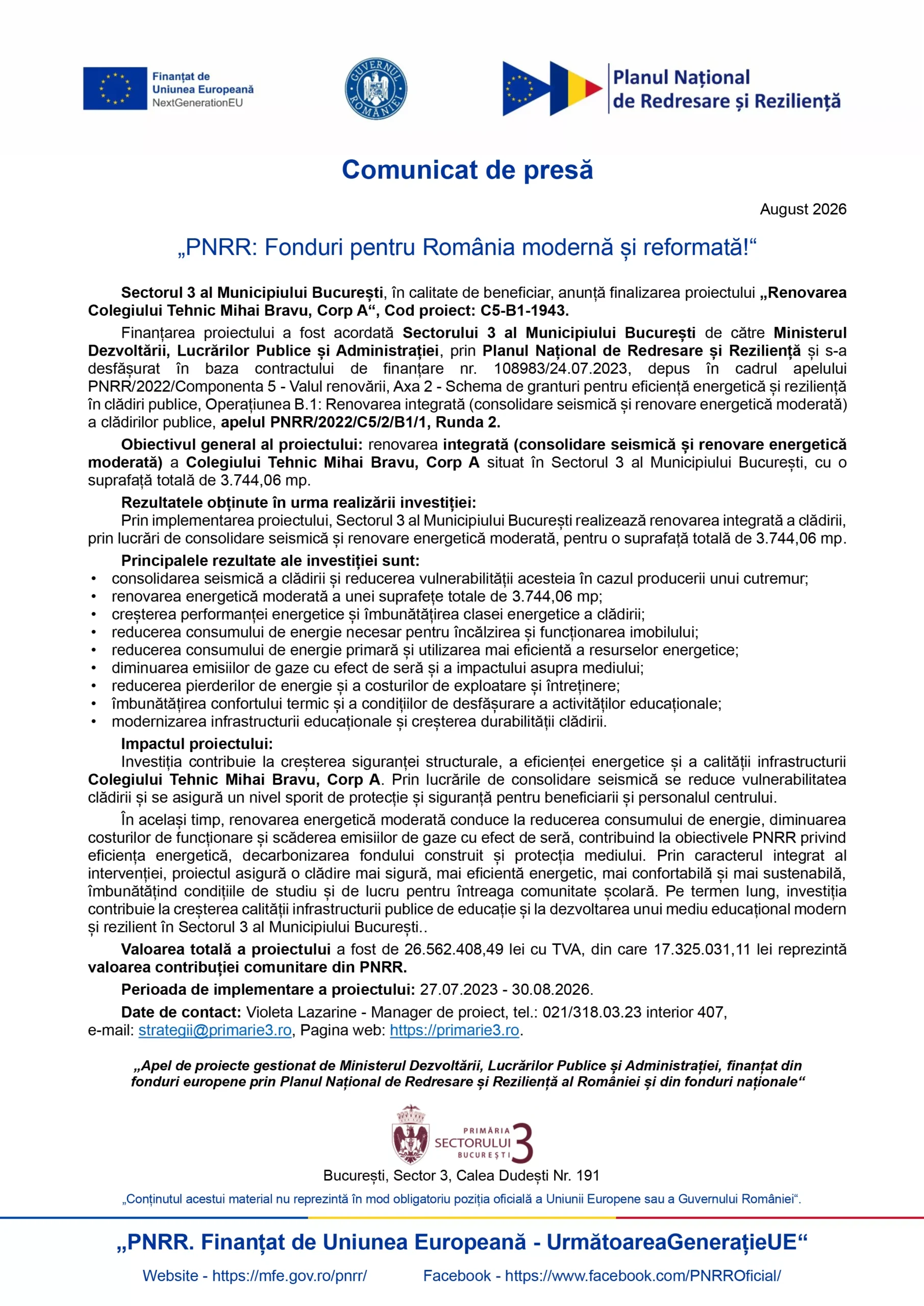„PNRR: Fonduri pentru România modernă și reformată!”