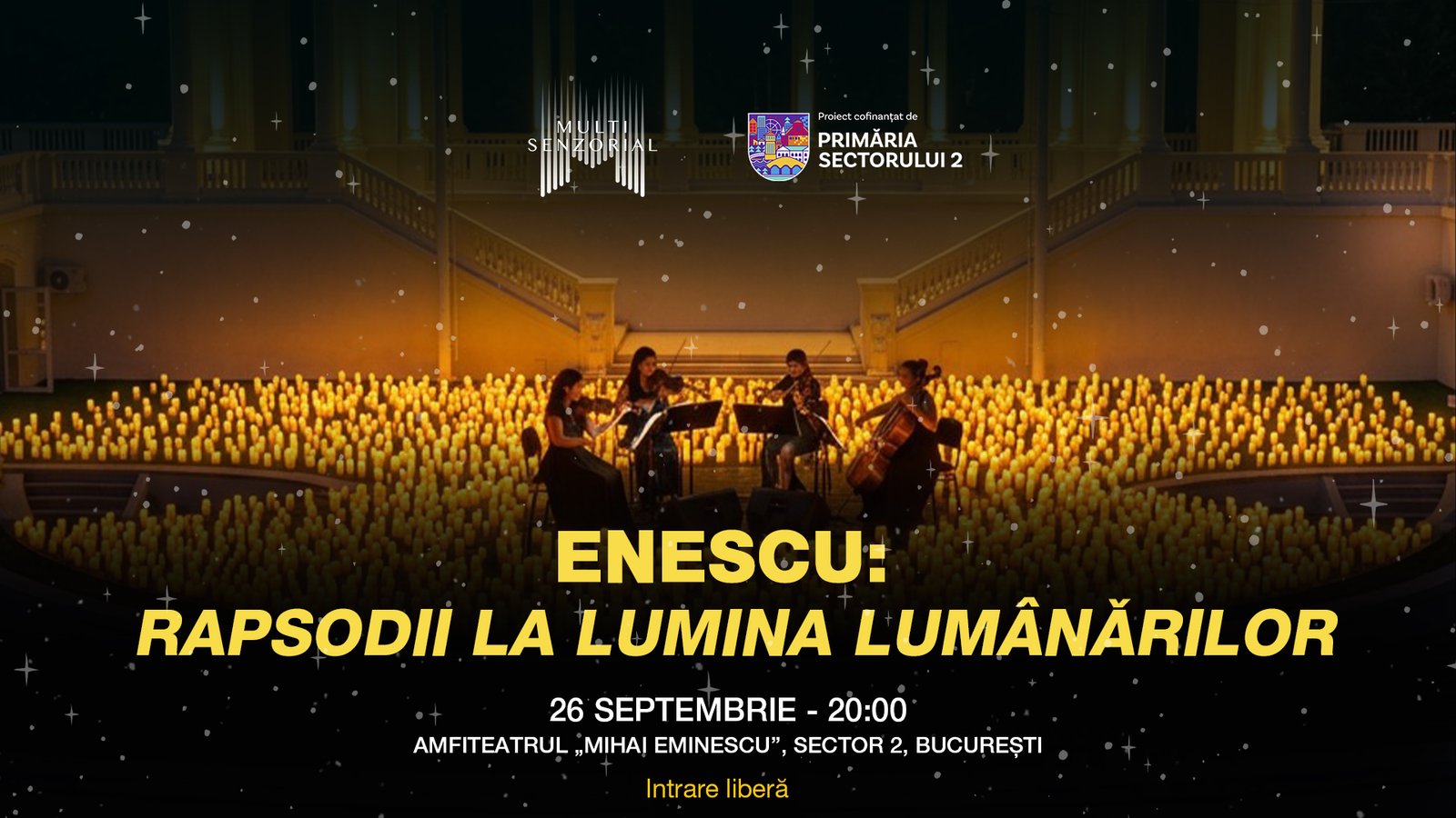 Multisenzorial continuă seria evenimentelor cu acces gratuit: concert dedicat lui George Enescu, la lumina a mii de lumânări