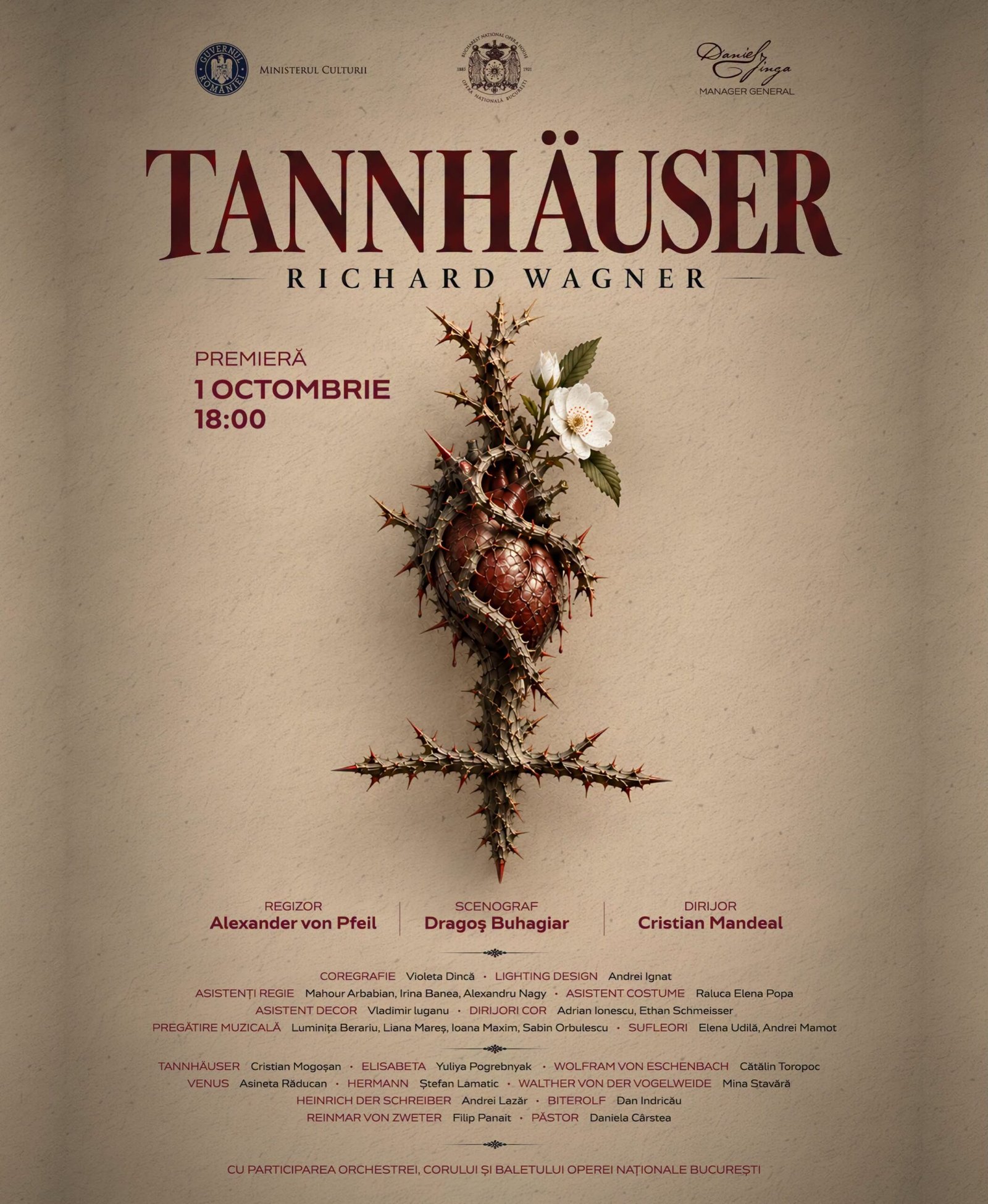 Premiera „Tannhäuser” de Wagner sub conducerea muzicală a lui Cristian Mandeal deschide stagiunea 2026-2027 la Opera Națională București